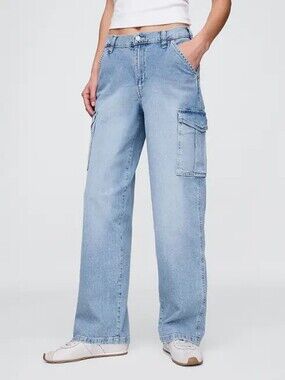GAP 90's Loose Cargo Mid Rise Baggy Light Blue Jeans - Sz 29